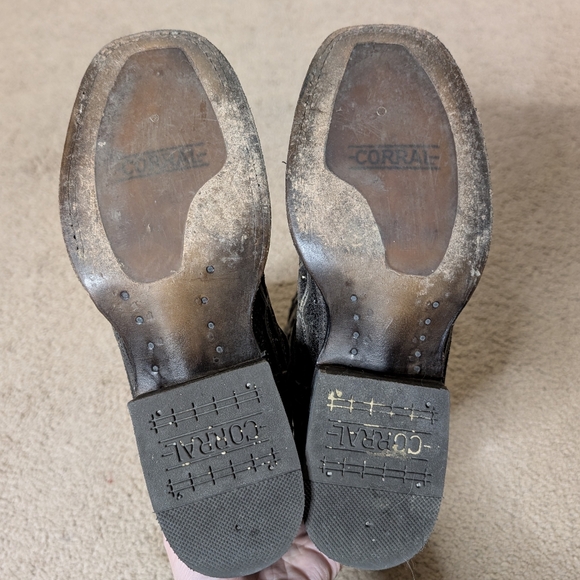 Corral Black Distressed Leather Square Toe Western Boots Bling Inlay - Picture 5 of 11